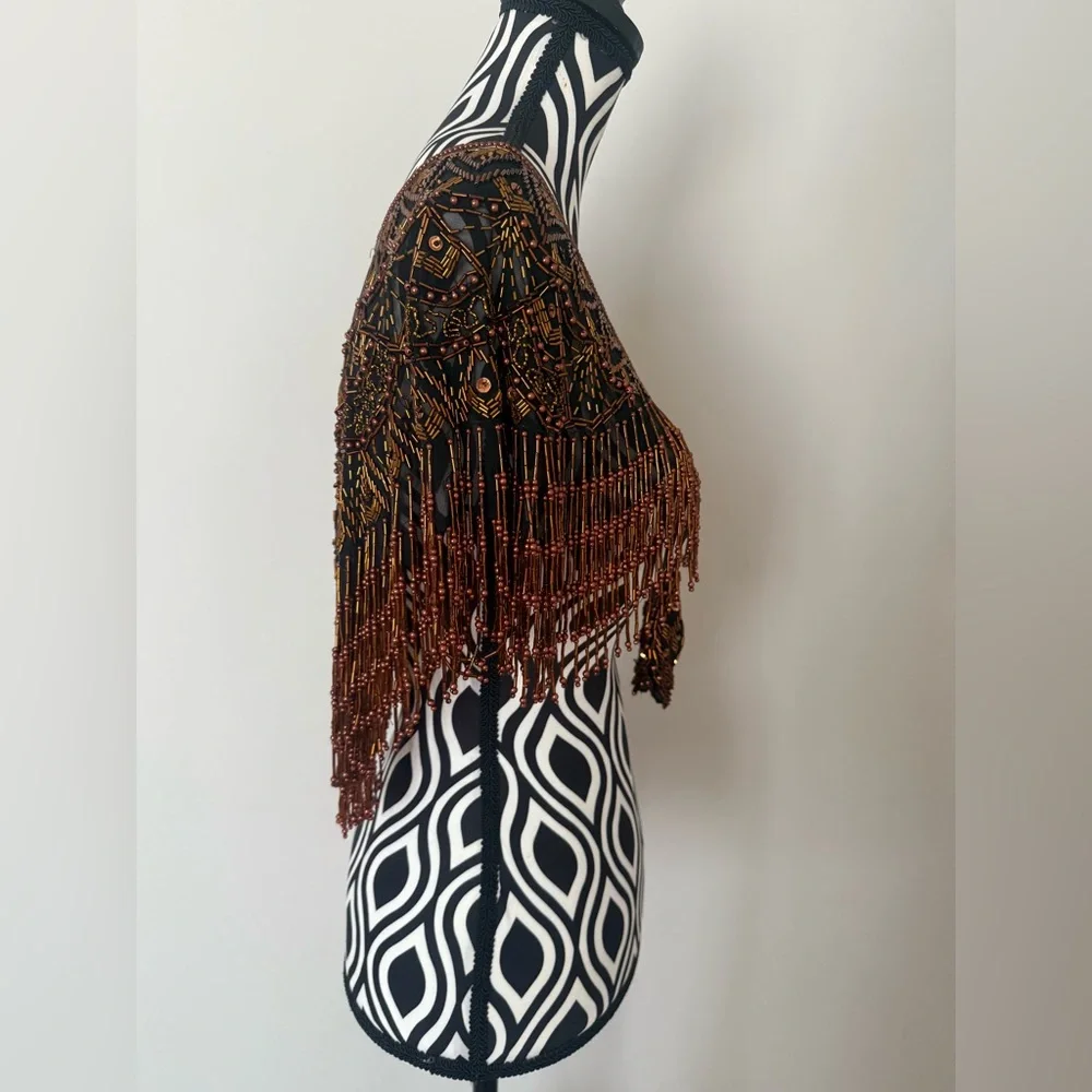 Gorgeous Vintage 70s 80s Sequin & Beaded Art Deco Shawl Capelet Rose Gold Bronze - Picture 14 of 15